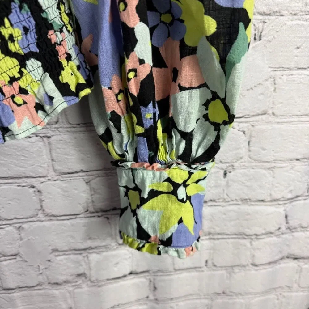Free People Ariana Floral Puff Sleeve Top Size Large  K